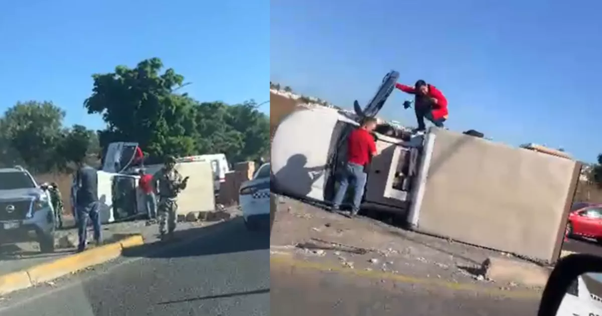 Camioneta cargada de huevos vuelca en La Costerita, Culiacán; un herido registrado
