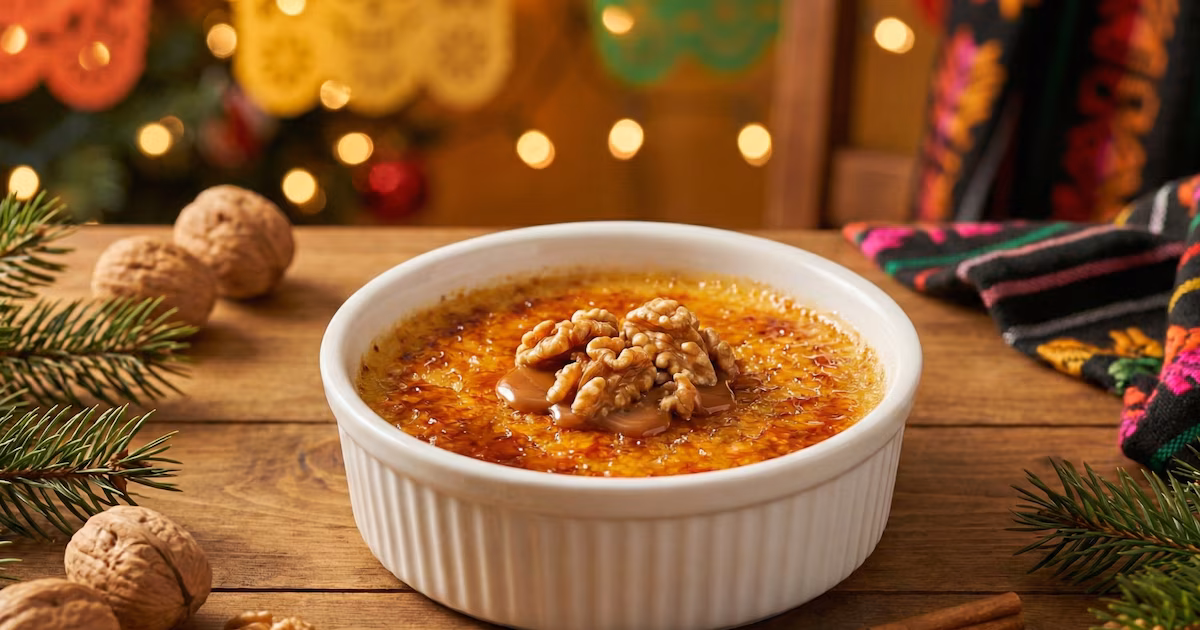 Delicia de crème brûlée con cajeta y nuez: una fusión francesa y mexicana que te enamorará
