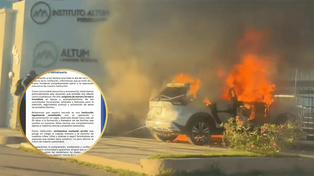 El Colegio Altum solicita la intervención de las autoridades tras el incendio de un vehículo en sus inmediaciones.