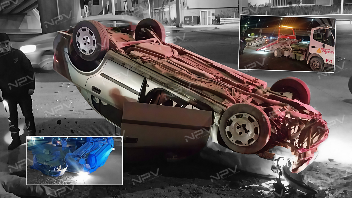 Impactante volcadura cerca del puente de la autopista