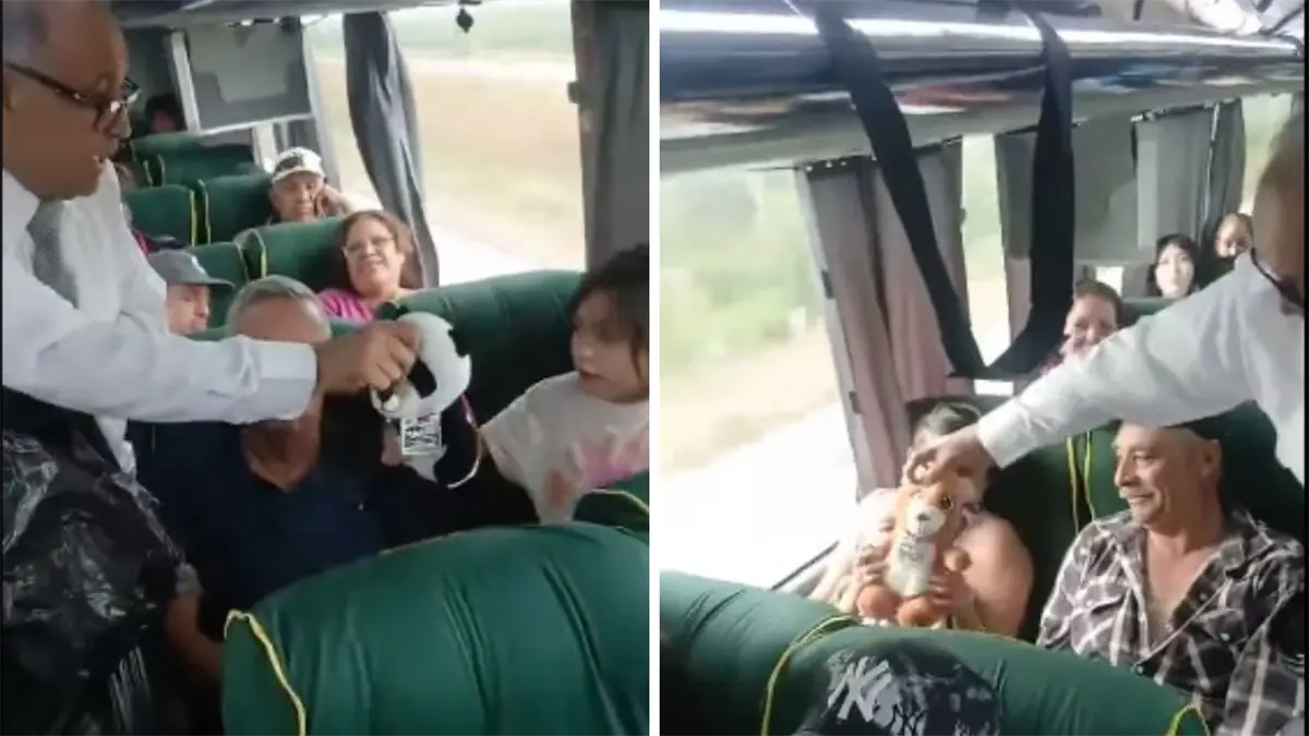 Un chofer de autobús en el norte de Sinaloa sorprende a niños y pasajeros con juguetes durante el trayecto | VIDEO