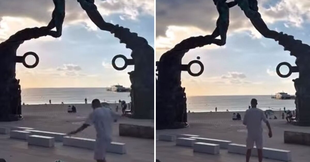 Un extranjero genera controversia al utilizar el icónico Portal Maya como portería: el video se hace viral