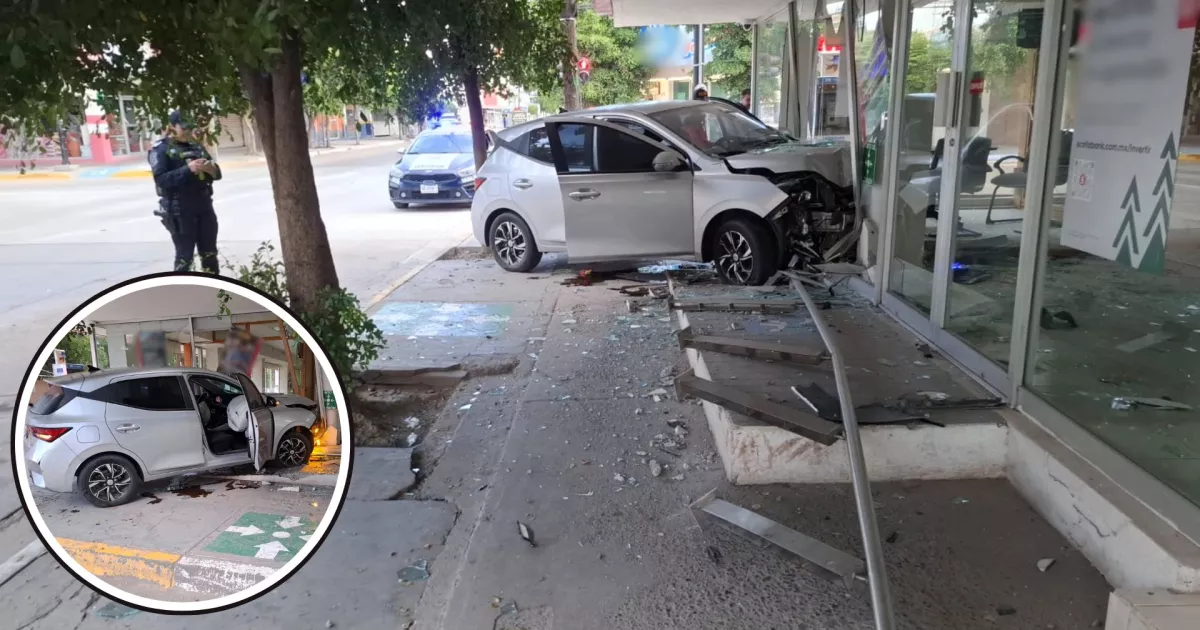 ¡Impactante! Un vehículo colisiona contra un banco en el corazón de Guasave