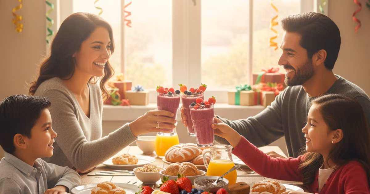 Licuado revitalizante de frutos rojos, plátano y chía para reponer energías después de la cena de Año Nuevo