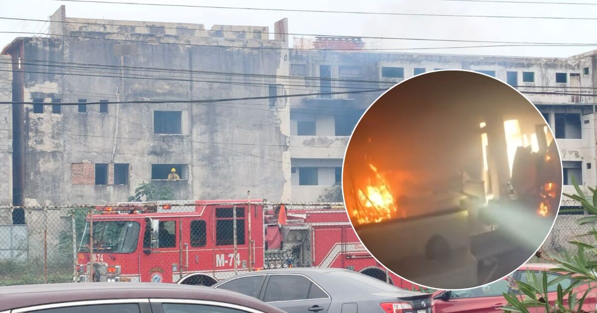 VIDEO: ¡Fuego en el interior! La impactante imagen del incendio en un hotel en ruinas de Mazatlán
